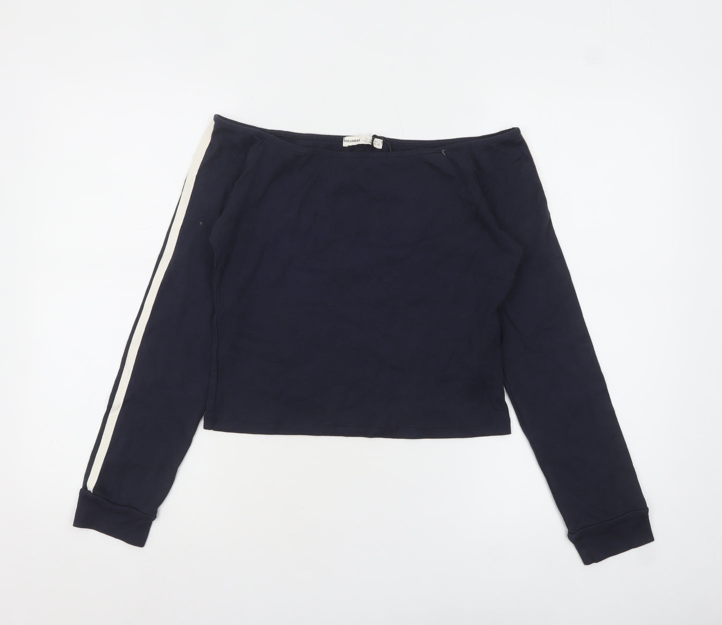 Pull&Bear Women's Blue Off Shoulder Cropped Long Sleeve Top Size L
