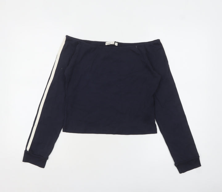 Pull&Bear Women's Blue Off Shoulder Cropped Long Sleeve Top Size L