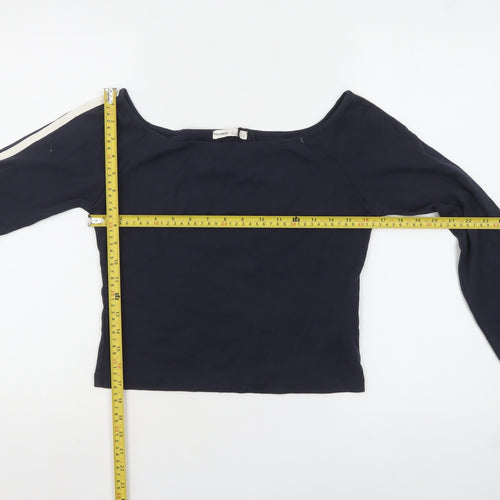 Pull&Bear Women's Blue Off Shoulder Cropped Long Sleeve Top Size L