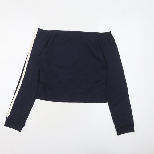 Pull&Bear Women's Blue Off Shoulder Cropped Long Sleeve Top Size L
