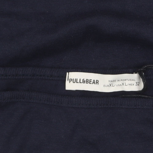 Pull&Bear Women's Blue Off Shoulder Cropped Long Sleeve Top Size L