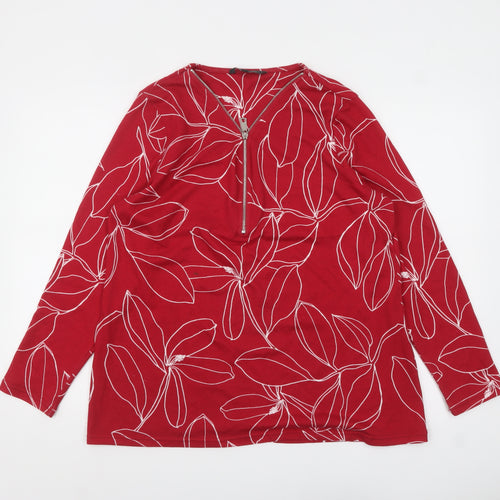 Love Leisure Women Red Floral Long Sleeve Zip Tunic Top Size 16