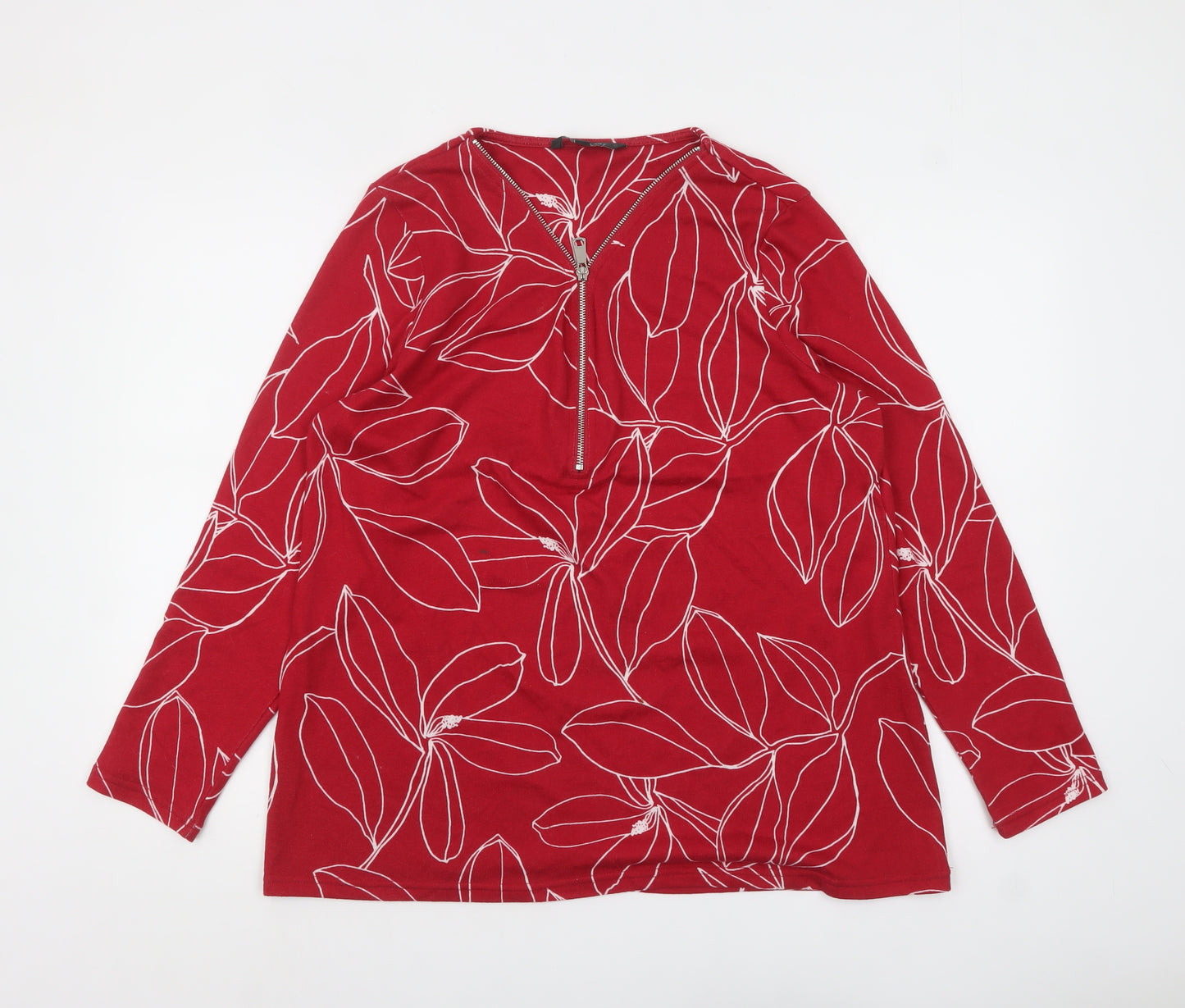 Love Leisure Women Red Floral Long Sleeve Zip Tunic Top Size 16