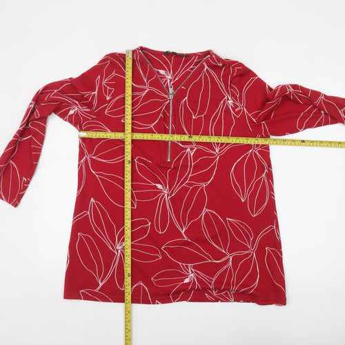 Love Leisure Women Red Floral Long Sleeve Zip Tunic Top Size 16