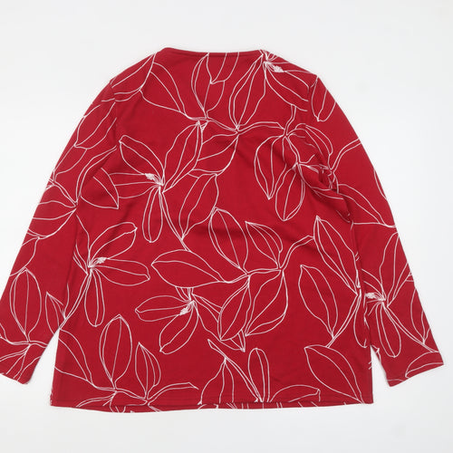 Love Leisure Women Red Floral Long Sleeve Zip Tunic Top Size 16