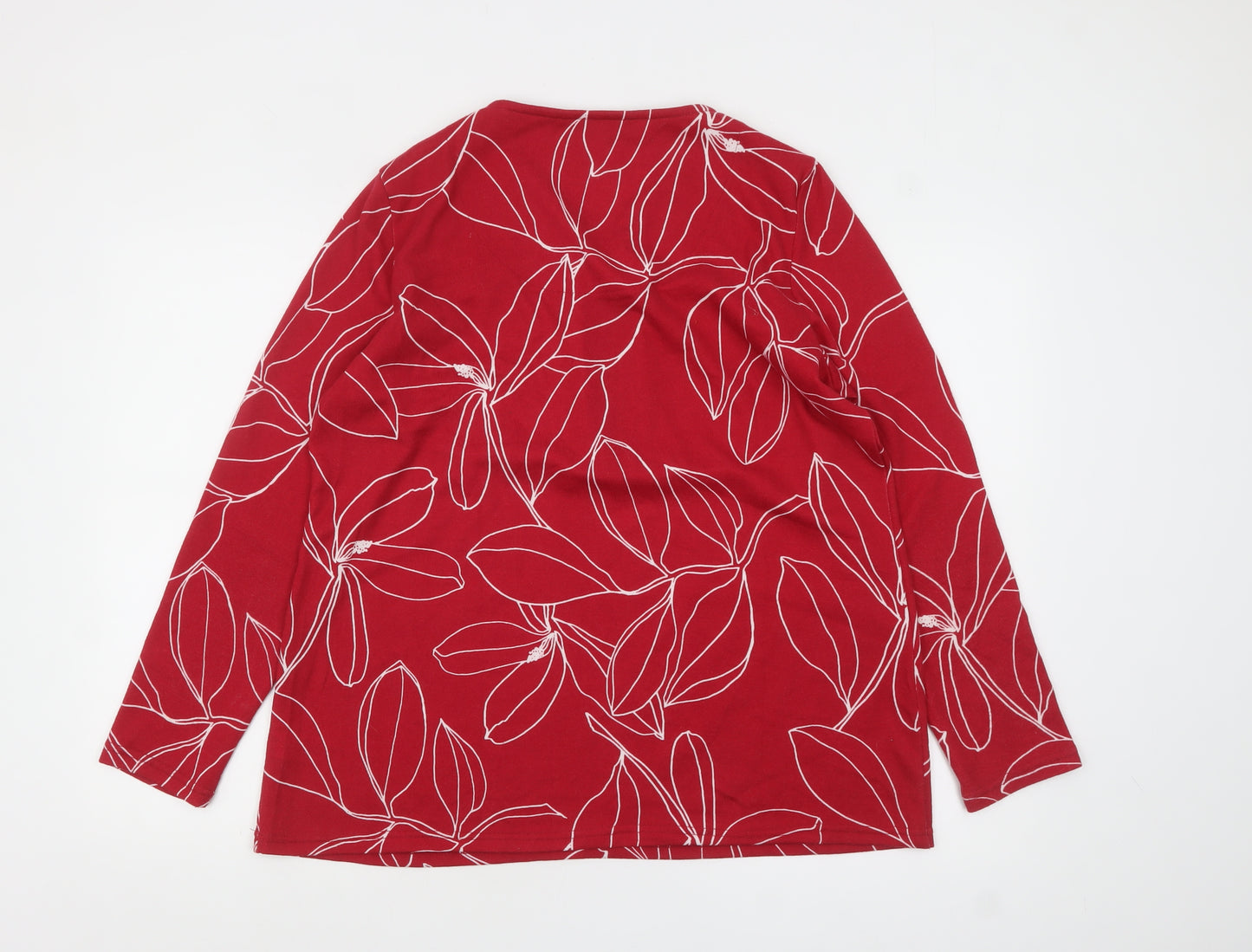 Love Leisure Women Red Floral Long Sleeve Zip Tunic Top Size 16