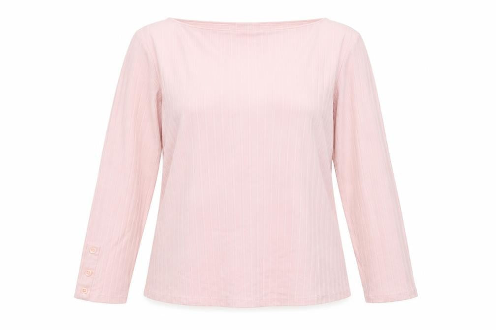 Front view of Principles Petite Women's Pink Boat Neck Long Sleeve Blouse, size 12