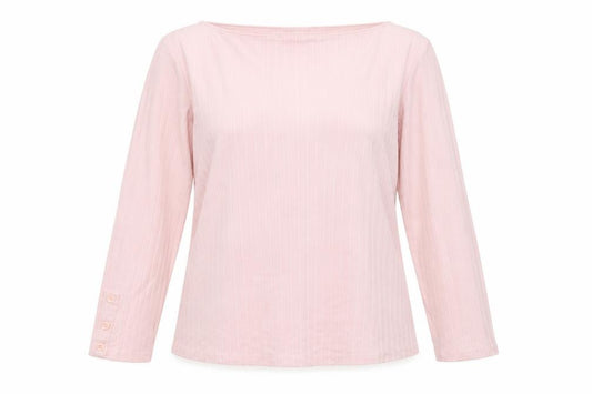 Front view of Principles Petite Women's Pink Boat Neck Long Sleeve Blouse, size 12