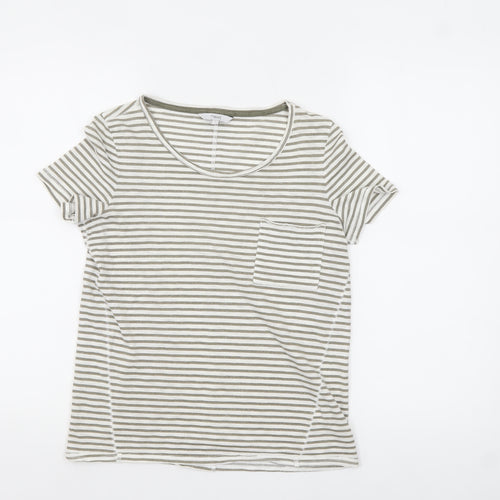 Next Women Beige Striped Cotton Blend Short Sleeve T-Shirt UK 6