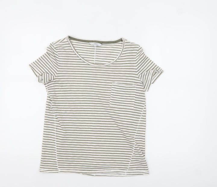 Next Women Beige Striped Cotton Blend Short Sleeve T-Shirt UK 6