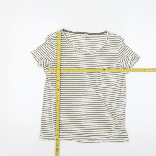 Next Women Beige Striped Cotton Blend Short Sleeve T-Shirt UK 6