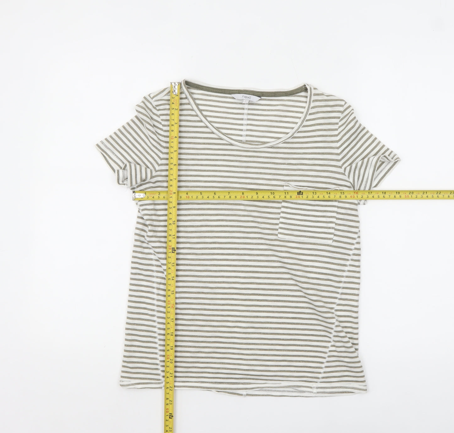 Next Women Beige Striped Cotton Blend Short Sleeve T-Shirt UK 6