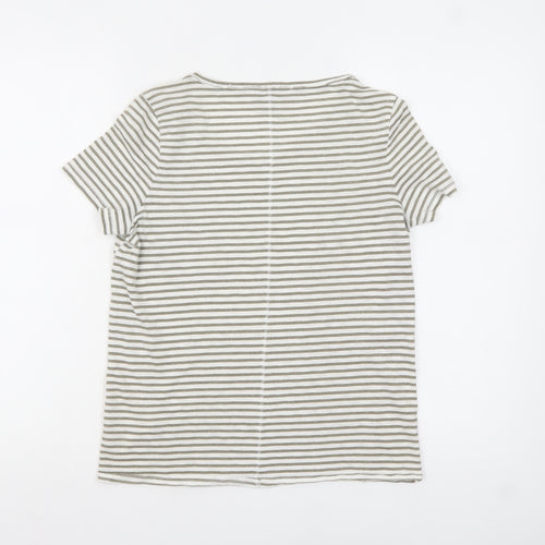 Next Women Beige Striped Cotton Blend Short Sleeve T-Shirt UK 6