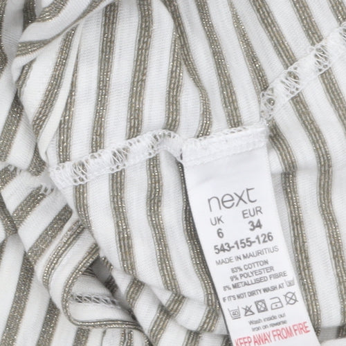 Next Women Beige Striped Cotton Blend Short Sleeve T-Shirt UK 6