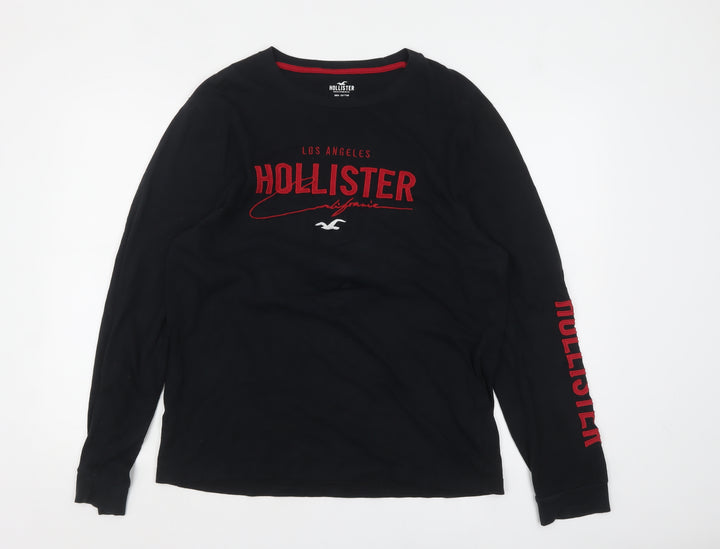Hollister Men's Black Long Sleeve Cotton Graphic Top Size L