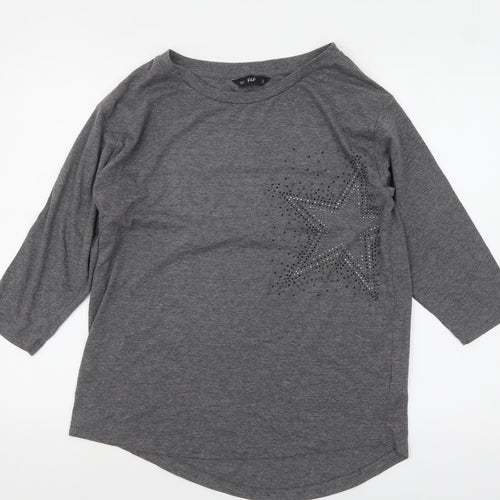 F&F Women’s Grey Rhinestone Star 3/4 Sleeve T-Shirt Size 12