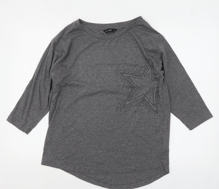 F&F Women’s Grey Rhinestone Star 3/4 Sleeve T-Shirt Size 12