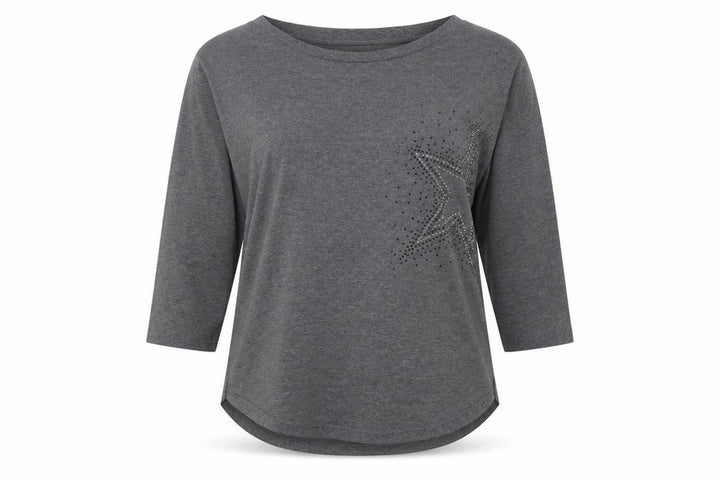 F&F Women’s Grey Rhinestone Star 3/4 Sleeve T-Shirt Size 12
