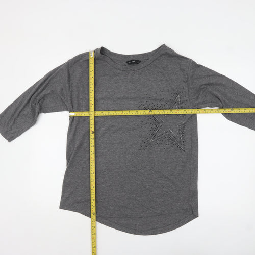 F&F Women’s Grey Rhinestone Star 3/4 Sleeve T-Shirt Size 12