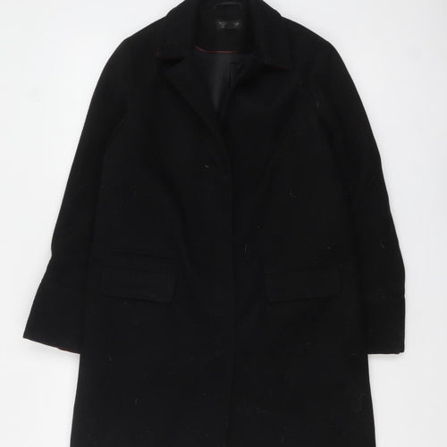 Topshop Women's Black Wool-Blend Mid-Length Overcoat UK 6