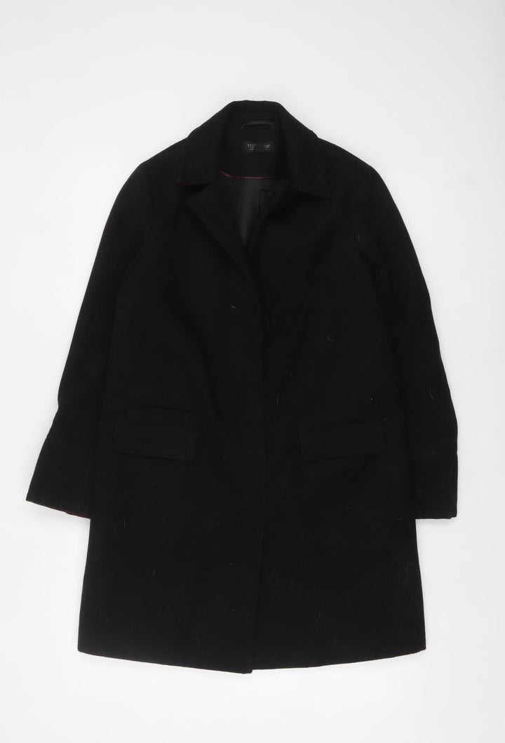 Topshop Women's Black Wool-Blend Mid-Length Overcoat UK 6