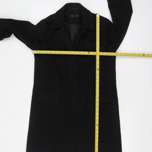 Topshop Women's Black Wool-Blend Mid-Length Overcoat UK 6