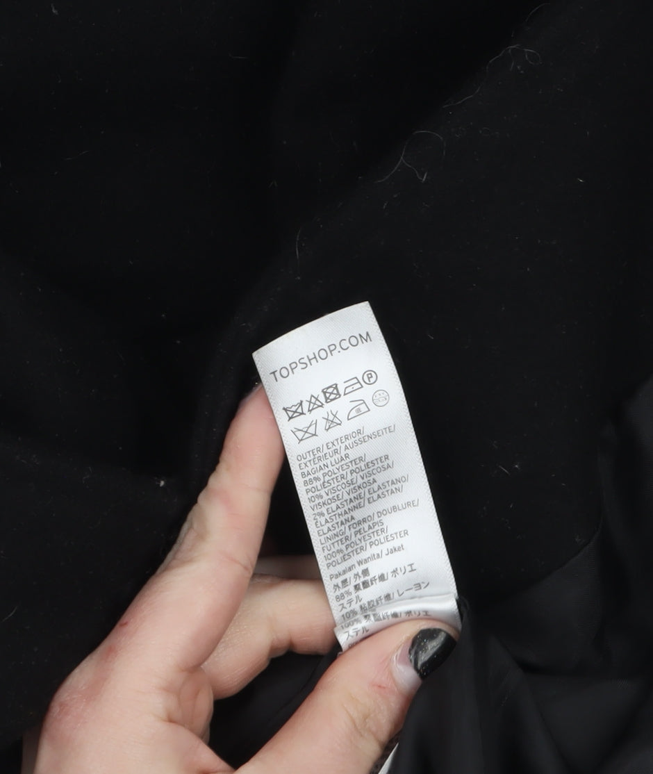 Topshop Women's Black Wool-Blend Mid-Length Overcoat UK 6