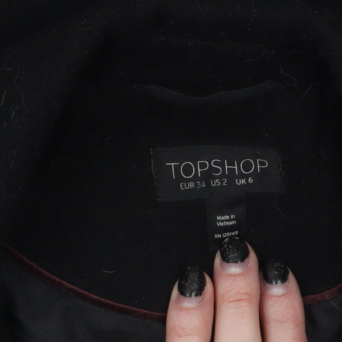 Topshop Women's Black Wool-Blend Mid-Length Overcoat UK 6