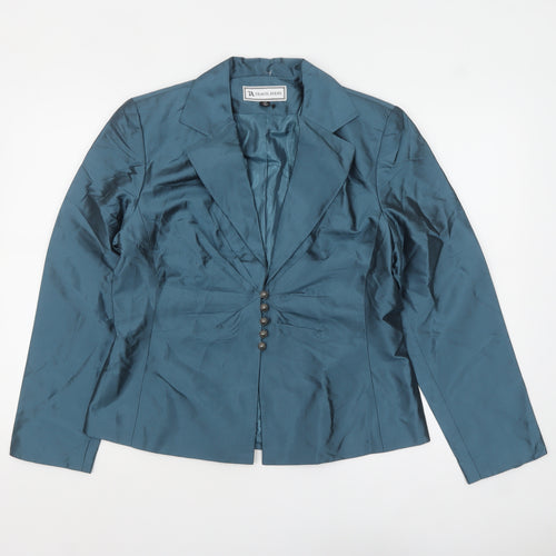 Travis Ayers Women's Blue Silk Blazer Size 12 Five Button Tailored Jacket