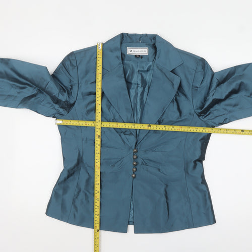 Travis Ayers Women's Blue Silk Blazer Size 12 Five Button Tailored Jacket