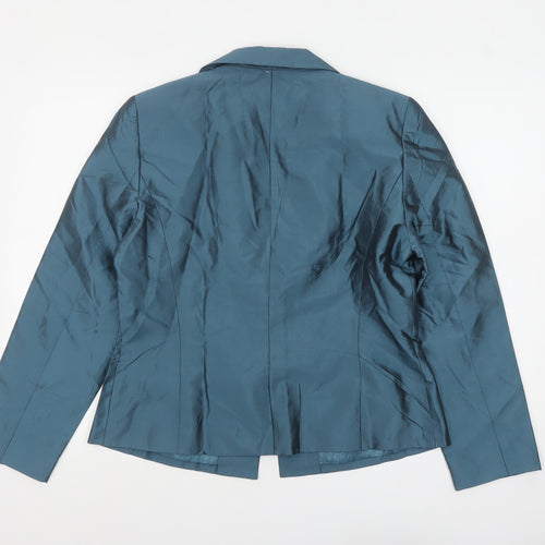 Travis Ayers Women's Blue Silk Blazer Size 12 Five Button Tailored Jacket