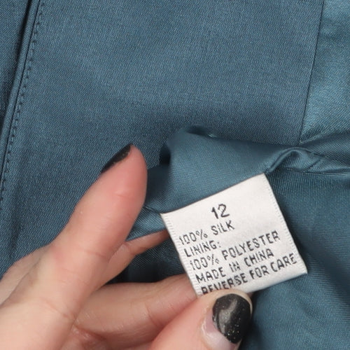 Travis Ayers Women's Blue Silk Blazer Size 12 Five Button Tailored Jacket