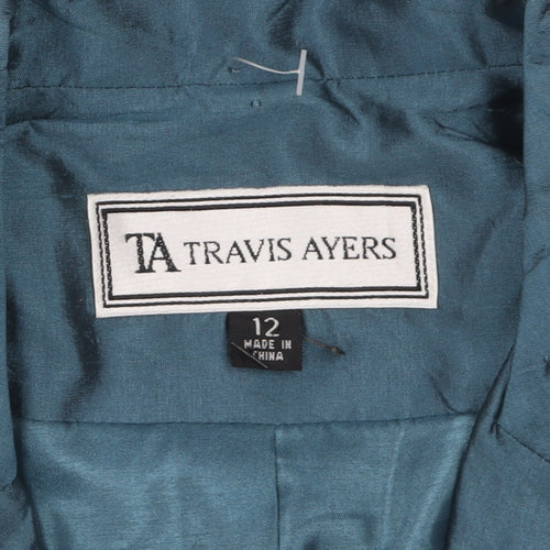 Travis Ayers Women's Blue Silk Blazer Size 12 Five Button Tailored Jacket