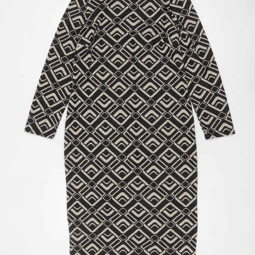 Roman Petite Black Geometric Bodycon Dress Size 8 Women's Midi