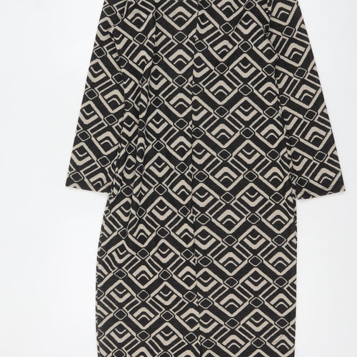 Roman Petite Black Geometric Bodycon Dress Size 8 Women's Midi