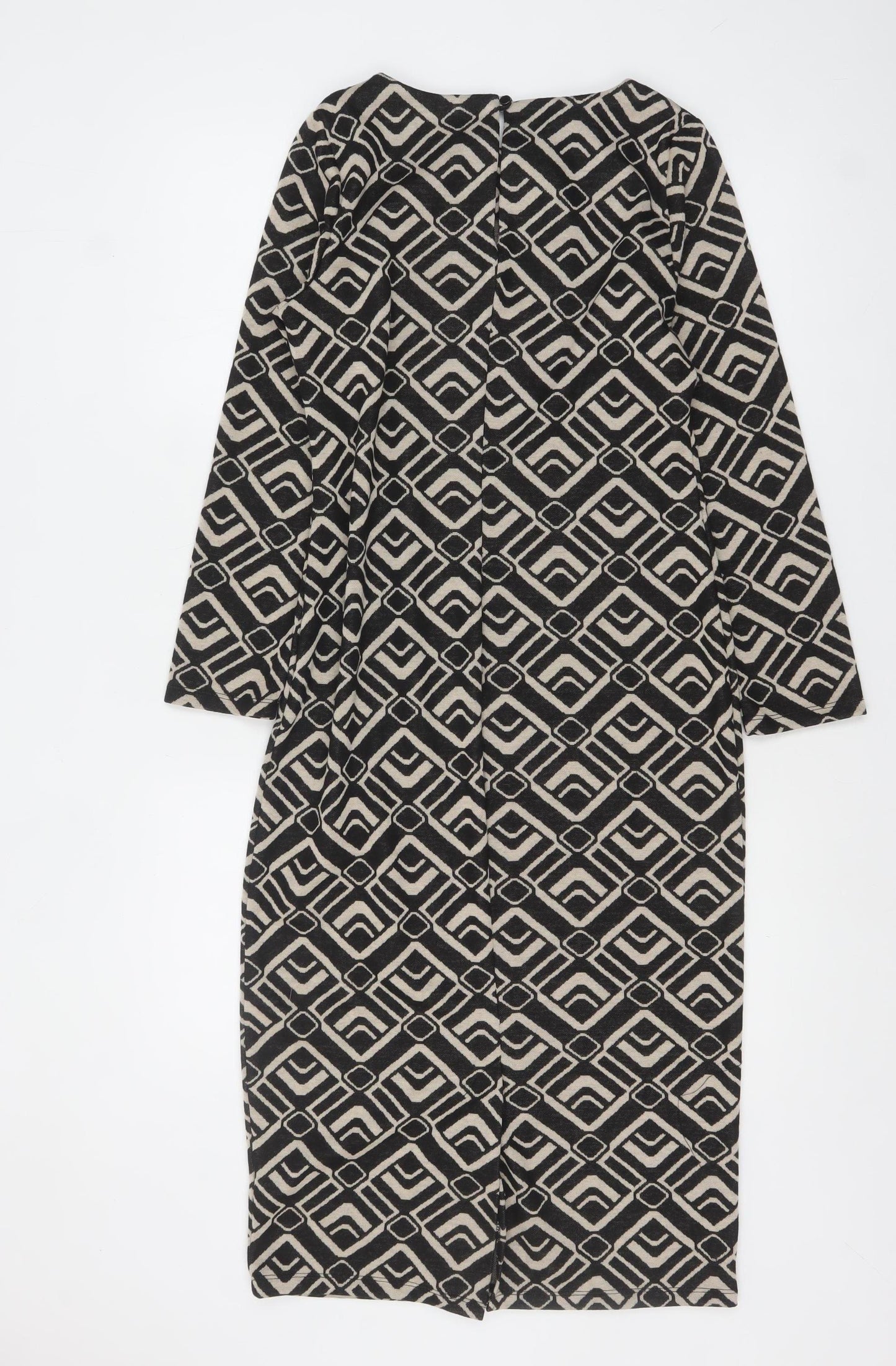 Roman Petite Black Geometric Bodycon Dress Size 8 Women's Midi
