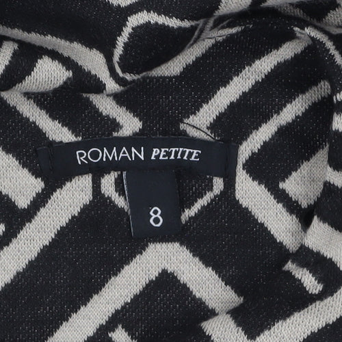 Roman Petite Black Geometric Bodycon Dress Size 8 Women's Midi