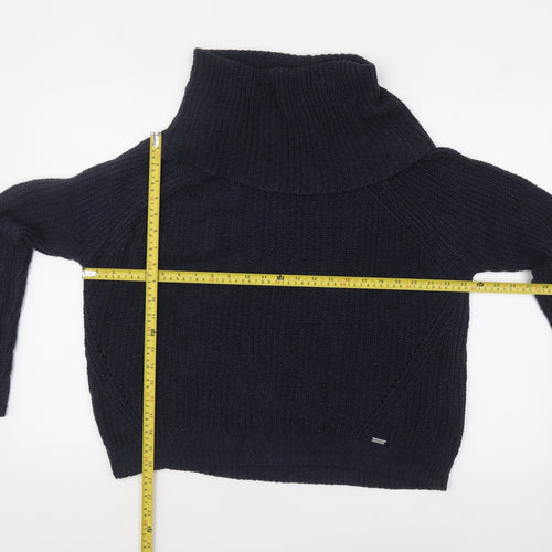 Hollister Women Blue Roll Neck Chunky-Knit Jumper L