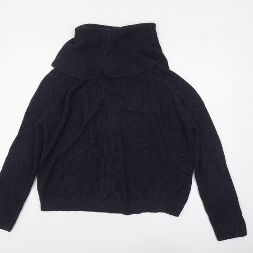 Hollister Women Blue Roll Neck Chunky-Knit Jumper L