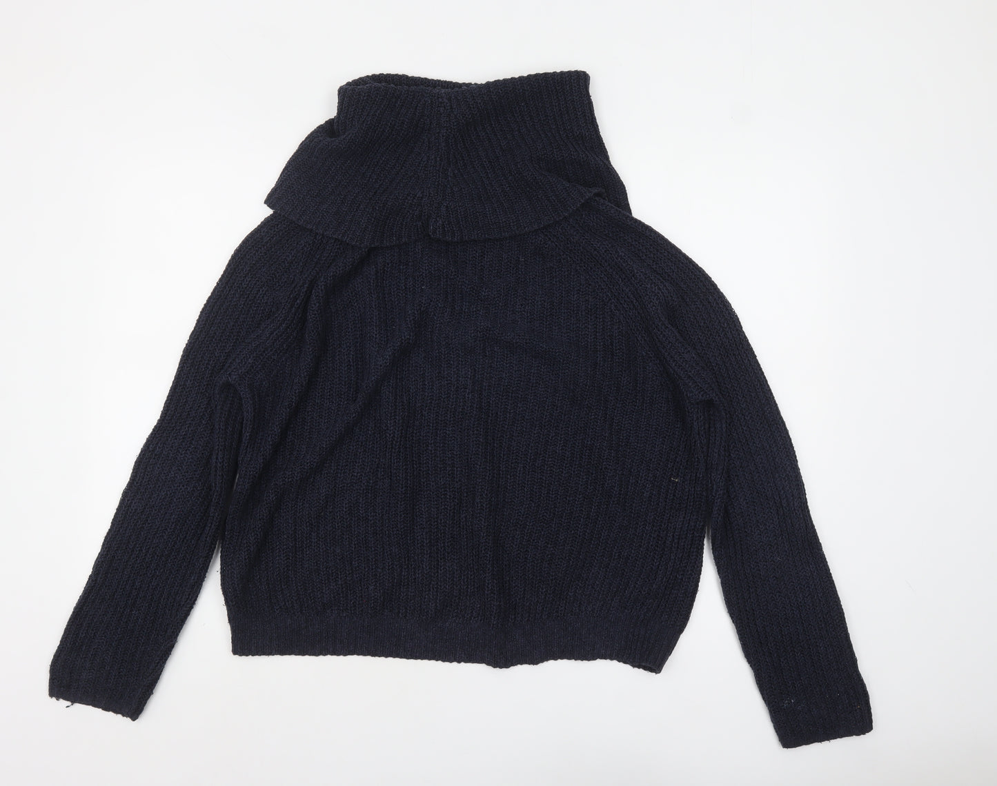 Hollister Women Blue Roll Neck Chunky-Knit Jumper L