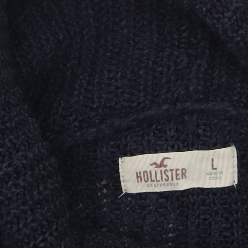 Hollister Women Blue Roll Neck Chunky-Knit Jumper L