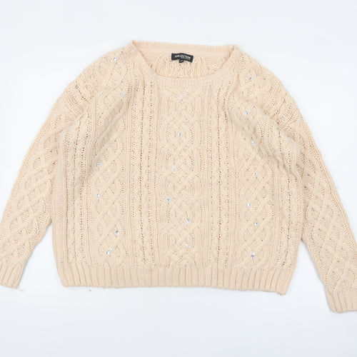 Debenhams Women Beige Cable-Knit Acrylic Jumper Size 14