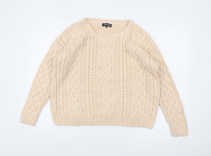 Debenhams Women Beige Cable-Knit Acrylic Jumper Size 14
