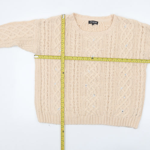Debenhams Women Beige Cable-Knit Acrylic Jumper Size 14