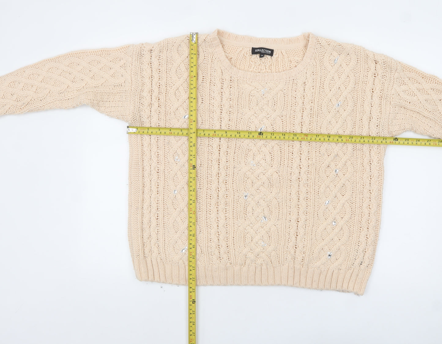 Debenhams Women Beige Cable-Knit Acrylic Jumper Size 14
