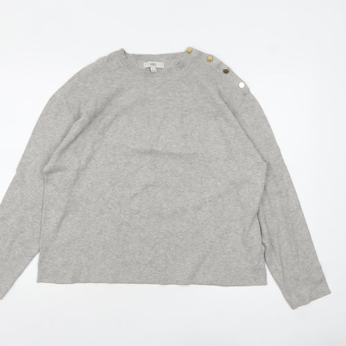 Marks and Spencer Women Grey L Crew Neck Button Shoulder Pullover Jumper