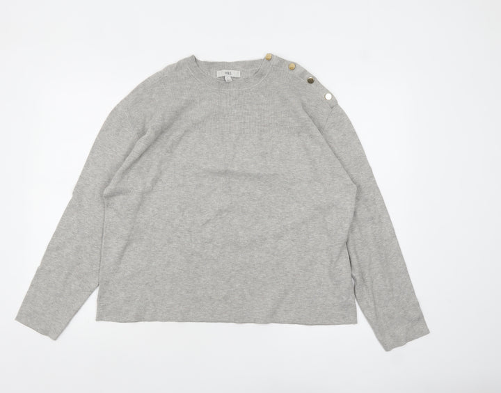 Marks and Spencer Women Grey L Crew Neck Button Shoulder Pullover Jumper