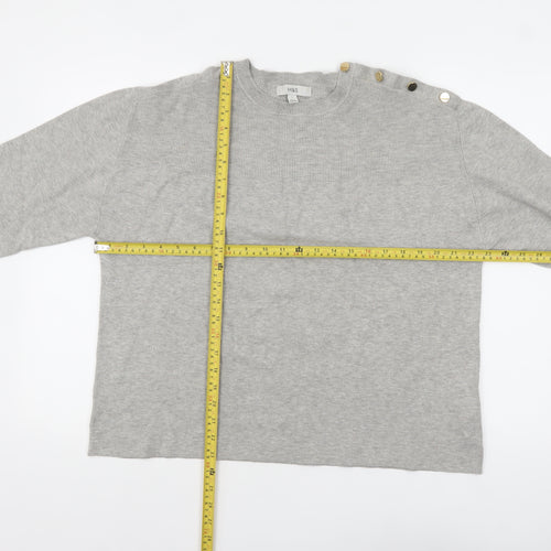 Marks and Spencer Women Grey L Crew Neck Button Shoulder Pullover Jumper