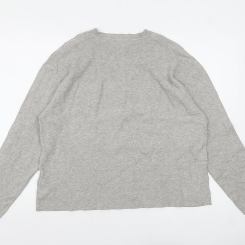 Marks and Spencer Women Grey L Crew Neck Button Shoulder Pullover Jumper