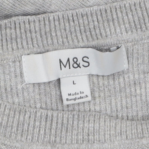 Marks and Spencer Women Grey L Crew Neck Button Shoulder Pullover Jumper